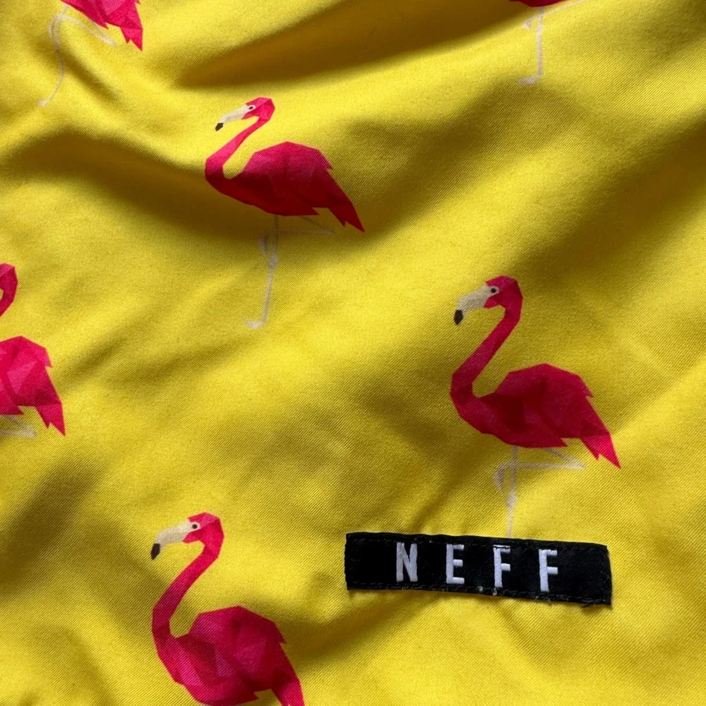 Neff Mens Flamingo Print Swim Trunks Yellow Pink Medium Board Shorts